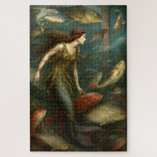 Mermaid Under The Sea With Fish Jigsaw Puzzle