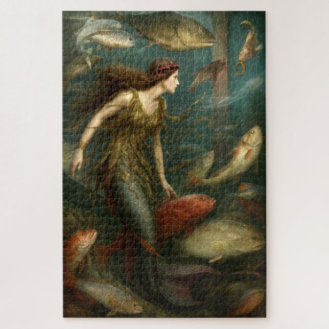Mermaid Under The Sea With Fish Jigsaw Puzzle (Vertical)