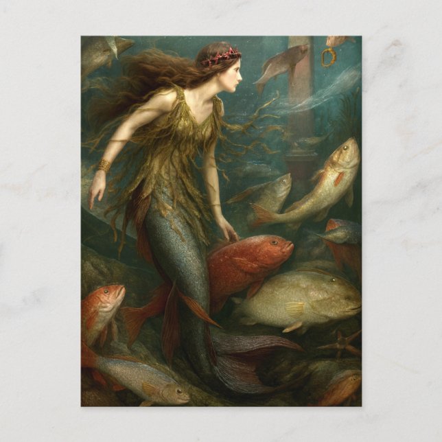 Mermaid Under The Sea With Fish Postcard (Front)