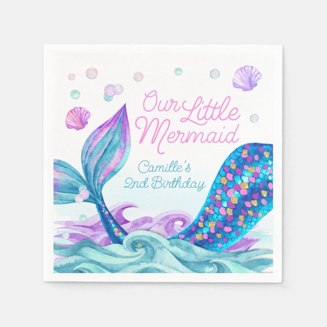 Mermaid Under the Water Birthday Party Napkin (Front)
