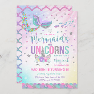Mermaid & Unicorn Birthday Invitation Magic Party