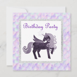 Mermaid unicorn BIRTHDAY PARTY INVITATION PURPLE