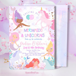Mermaid & Unicorn Birthday Party Invitation Under