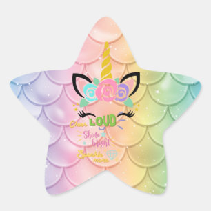 Mermaid Unicorn Cheer Loud Chine Bright Sparkle Star Sticker