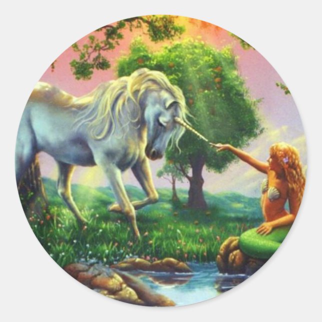 mermaid & unicorn classic round sticker (Front)