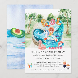 Mermaid Unicorn Pool Party Invitation