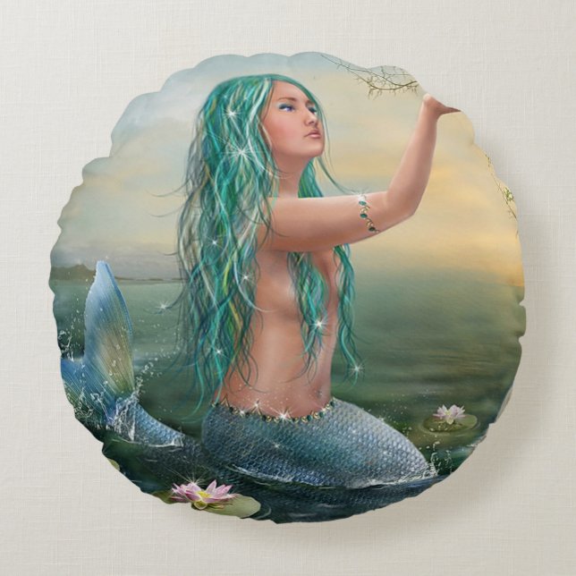mermaid & unicorn round cushion (Front)