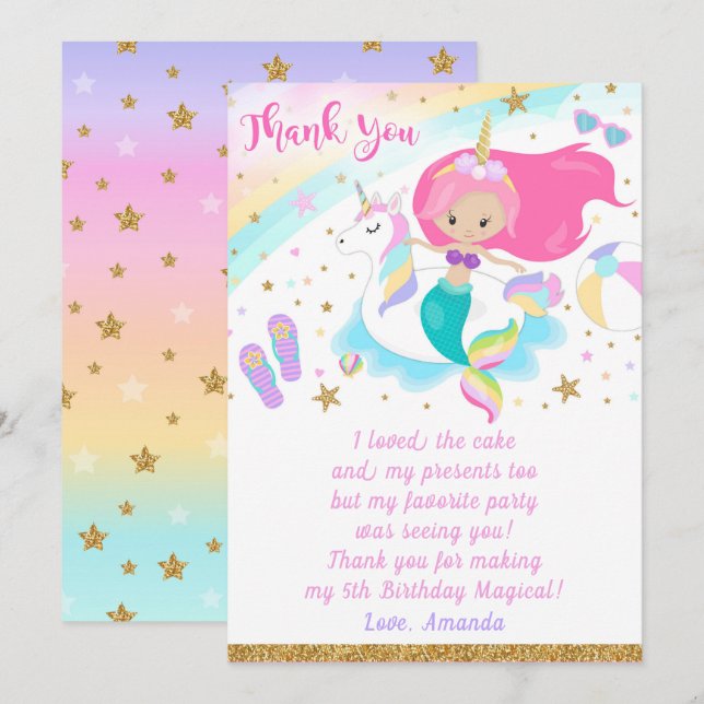Mermaid & Unicorn Thank You Card (Front/Back)