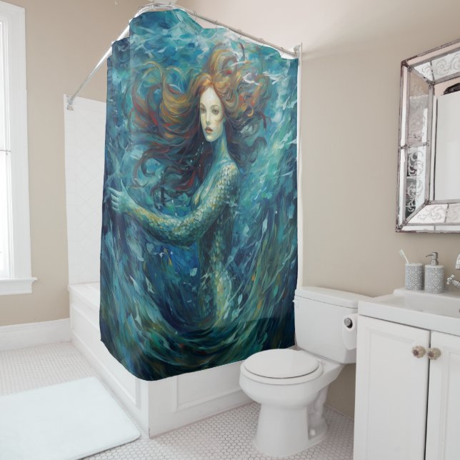 Mermaid Van Gogh Style Shower Curtain (In Situ)