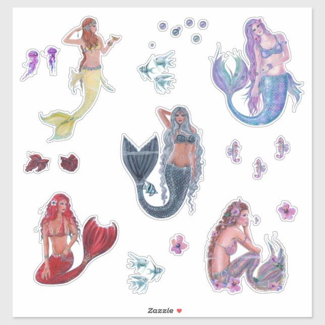 Mermaid variety tropical fish art by Renee Lavoie (Sheet)