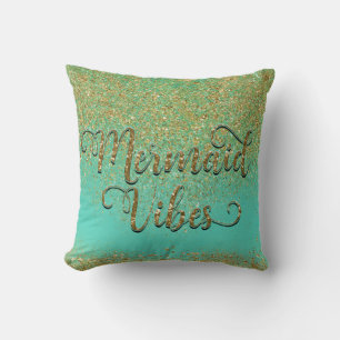 Mermaid Vibes Gold Cascading Glitter & Scales Cushion