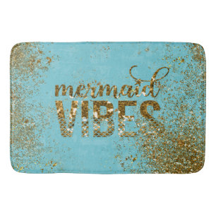 Mermaid Vibes- Gold Glitter Typography on Teal Bath Mat