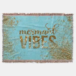 Mermaid Vibes- Gold Glitter Typography on Teal Throw Blanket