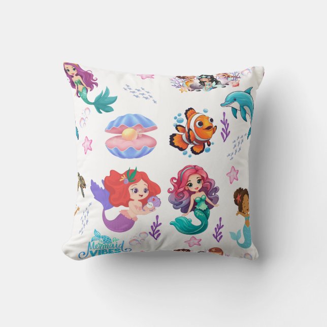 Mermaid Vibes: Undersea Friends Pattern Cushion (Front)