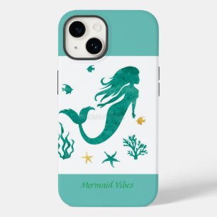 Mermaid Vibes White and Teal Case-Mate iPhone Ca 14 Case