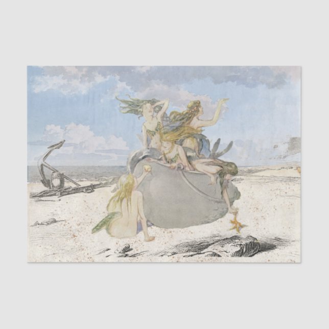 Mermaid Vintage Decoupage Beach Starfish Ocean Tissue Paper (Front)