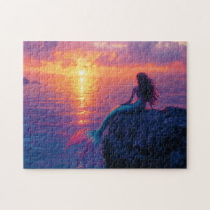 Mermaid Watching a Sunset Art Jigsaw Puzzle