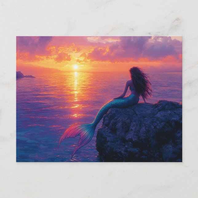 Mermaid Watching a Sunset Art Postcard (Front)