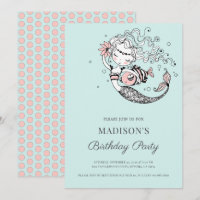 Mermaid Watercolor Birthday Invitation
