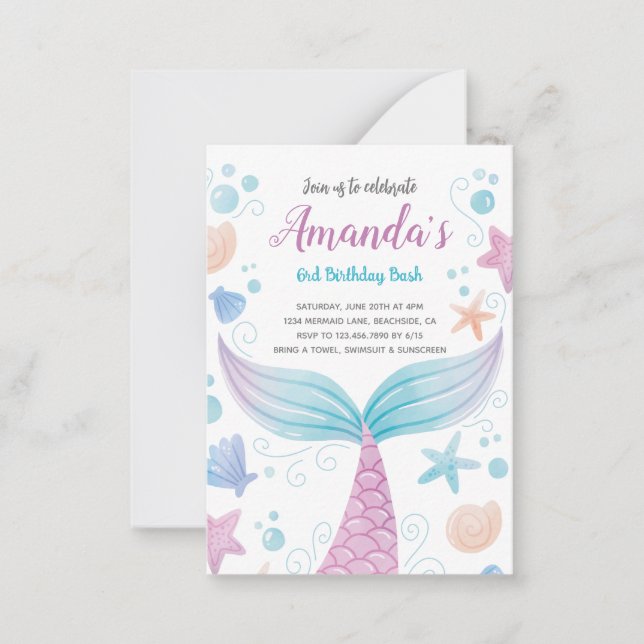 Mermaid watercolor Birthday Invitation (Front)