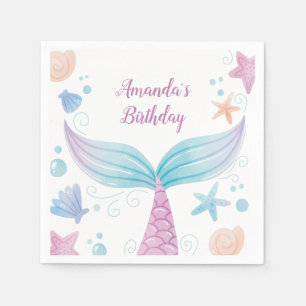 Mermaid watercolor Birthday Napkin