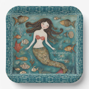 Mermaid Watercolor Birthday Paper Plate