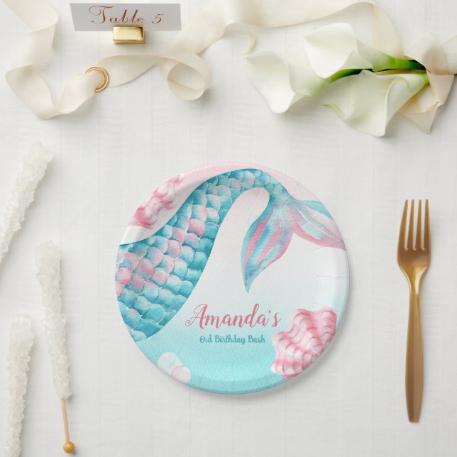 Mermaid watercolor Birthday Paper Plate (Wedding)
