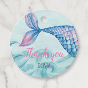 Mermaid watercolor birthday Thank You Favour Tags