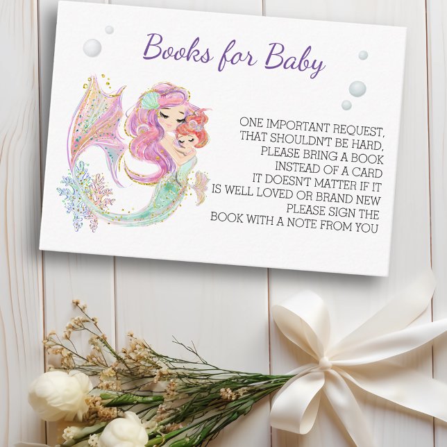 Mermaid Watercolor Books for Baby Shower  Enclosure Card (Creator Uploaded)