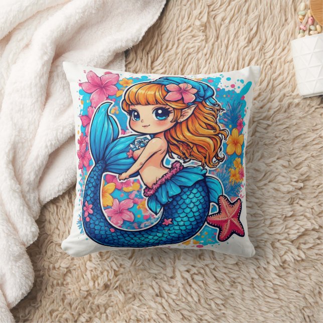 mermaid Watercolor  Cushion (Blanket)