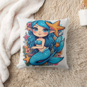 mermaid Watercolor  Cushion