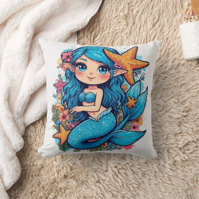 mermaid Watercolor  Cushion (Blanket)