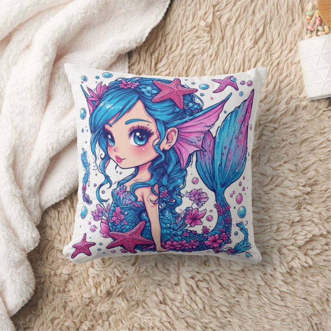 mermaid Watercolor  Cushion (Blanket)