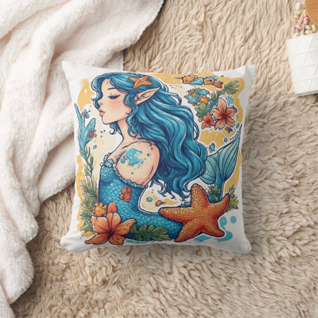 mermaid Watercolor  Cushion (Blanket)