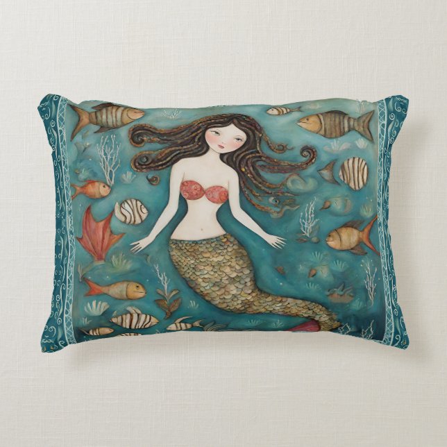 Mermaid Watercolor  Decorative Cushion (Front)