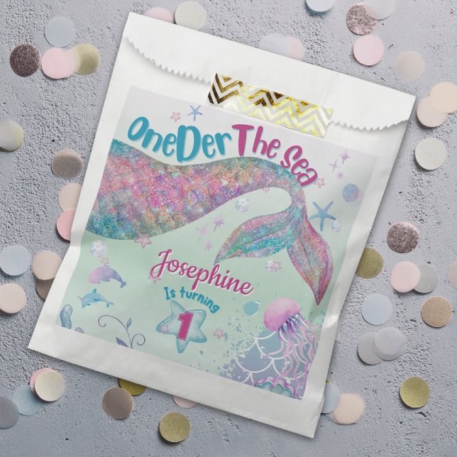 Mermaid watercolor first birthday favour bags (Creator Uploaded)