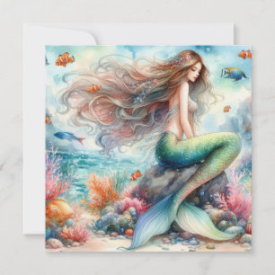 Mermaid watercolor Invitation