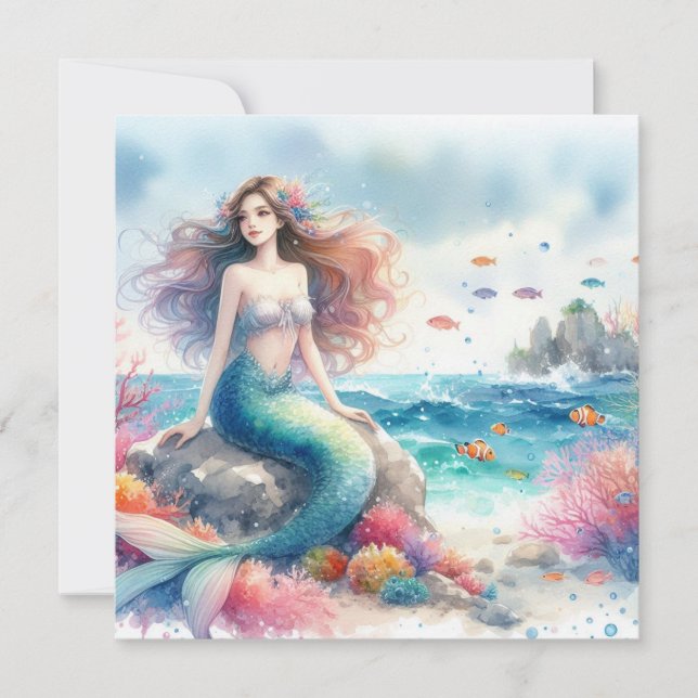 Mermaid watercolor Invitation (Front)