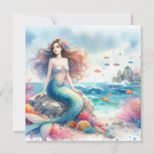 Mermaid watercolor Invitation