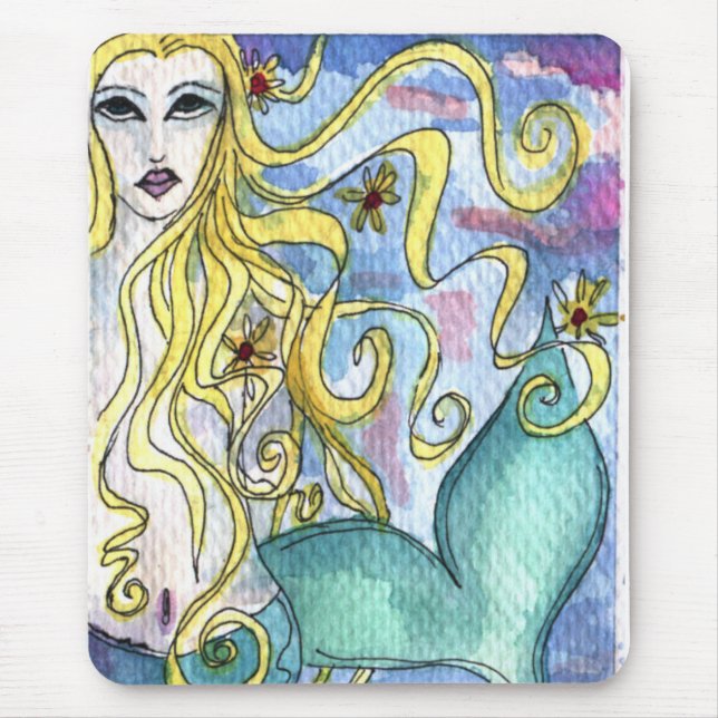Mermaid Watercolor Painting Mouse Mat (Front)