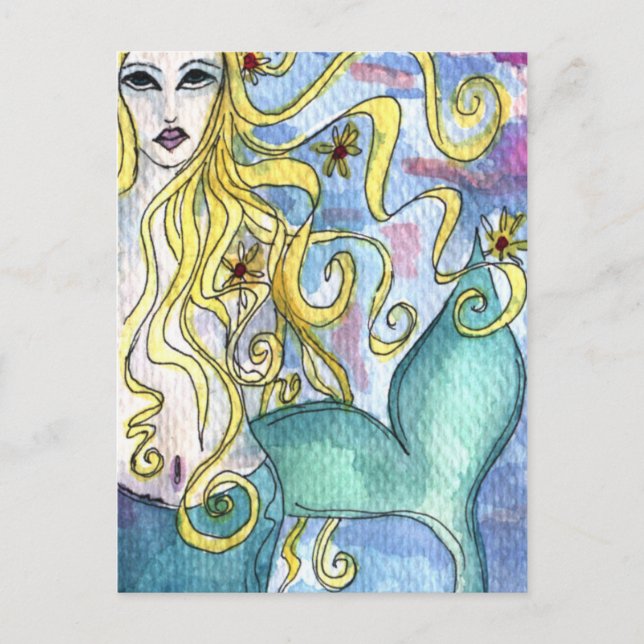Mermaid Watercolor Painting Postcard (Front)