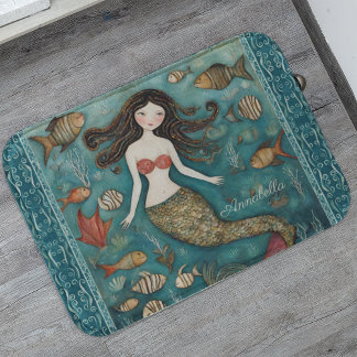 Mermaid Watercolor Personalised Bath Mat