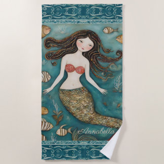 Mermaid Watercolor Personalised Beach Towel