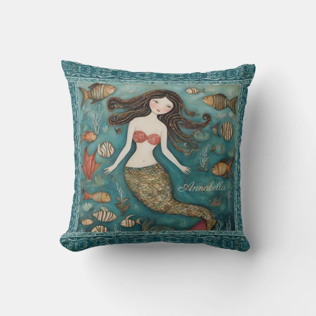 Mermaid Watercolor Personalised Cushion (Front)