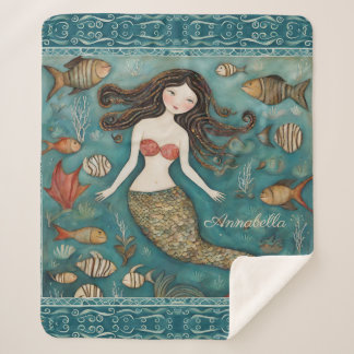 Mermaid Watercolor Personalised Sherpa Blanket
