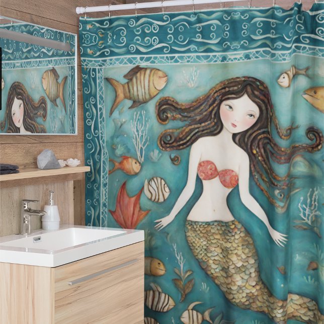Mermaid Watercolor Shower Curtain (Creator Uploaded)