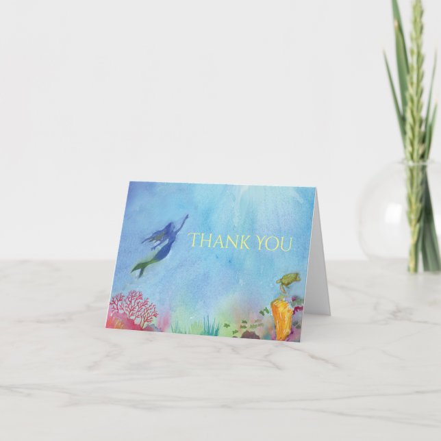 Mermaid Watercolor Thank You Card (Front)