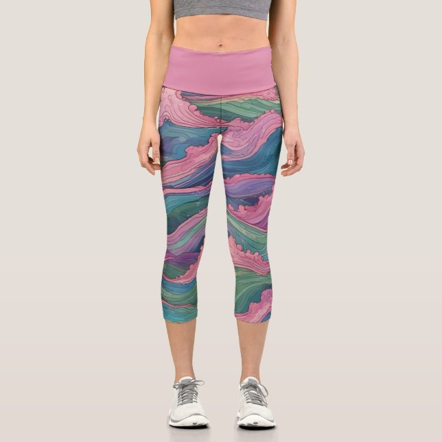 Mermaid Waves Capri Leggings (Front)