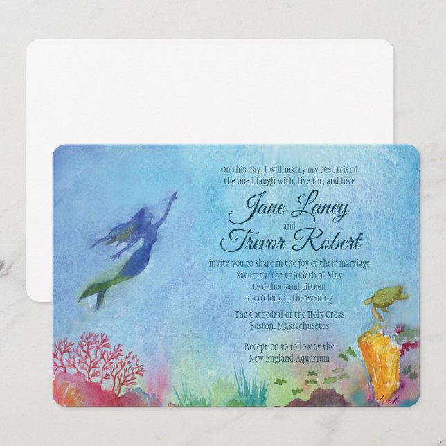 Mermaid Wedding Invitations (Front/Back)