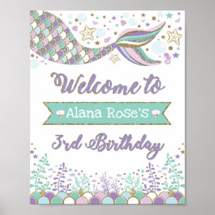Mermaid Welcome Poster 3rd Birthday Pool Party